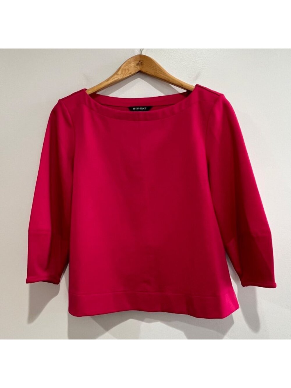 Ellen Tracy Boat Neck 3/4 Sleeve Blouse Womens M Pink